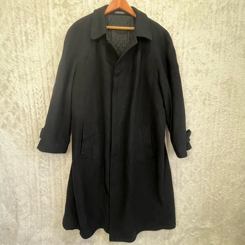 Nautica Men's Black Wool Cashmere Long Dress Coat Sz 46R Sport Classic Career